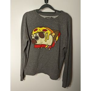 WeLoveFine Puglie Pug in Pizza Box Gray Sweater Size S